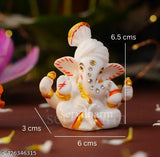 Pagri Ganesh Ji Murti Decorative Showpiece for Home Decor| Ganesh Idol for Car Dashboard Home Temple Office Desk Pooja Room God Idols for Puja & Festival Gifting (Pagri Ganesh, 6.35cm, Polyresin, White)