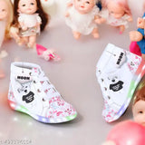 Collection of Fancy Kids Girls led lighting Light Long Furred Zipped Shoes, Sandals and Sneakers (Ladkiyon ke boots) Printed White Upto 12 years