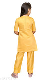 Yellow Chanderi cotton Embroidered Kurta Set For Girls