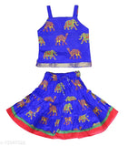 Fashion Hub Cotton Animal Printed Skirt Top for Girls (BLU_6-12 month)