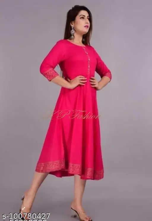 Sparsh Collections Border Printed Womens Pink Anarkali Kurti