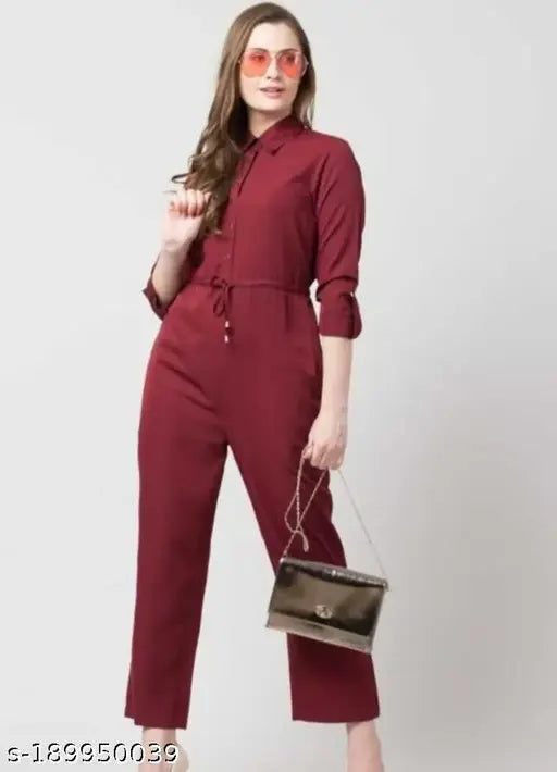 MEHROON COLLAR JUMPSUIT