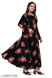 WOMENS PARTYWEAR BLACK GOWN GEORGETTE PRINTED GOWN FOR WOMENS WITH INNER CREPE AND DUPATTA INCLUDED || GOWN + DUPATTA + ADJUSTABLE BELT ||UNIQUIL ENTERPRISE