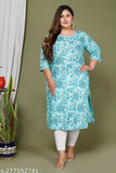 Swasti Women Plus Size Printed CottonStraight Kurta (Light Blue)