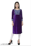 Women's A-line Printed Purple Winter Kurti