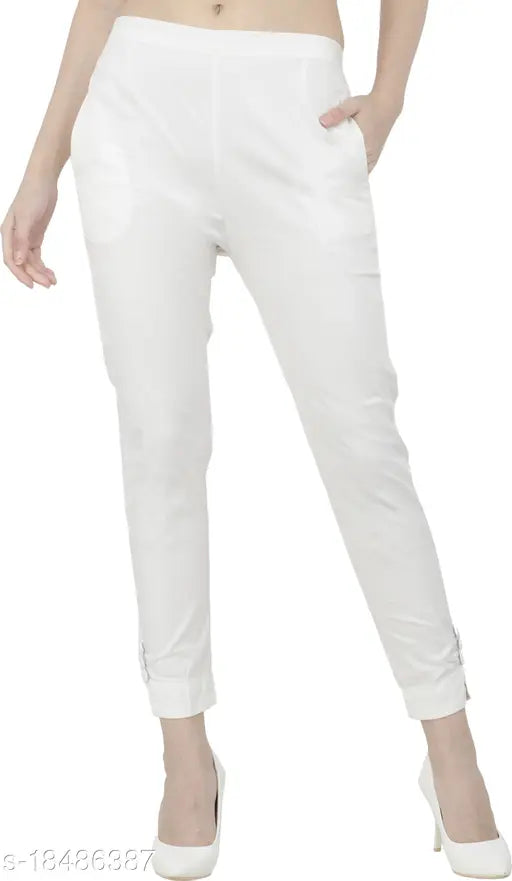 City Fashion Women's Slim Fit White Lumlum Cigarette Trouser Pants