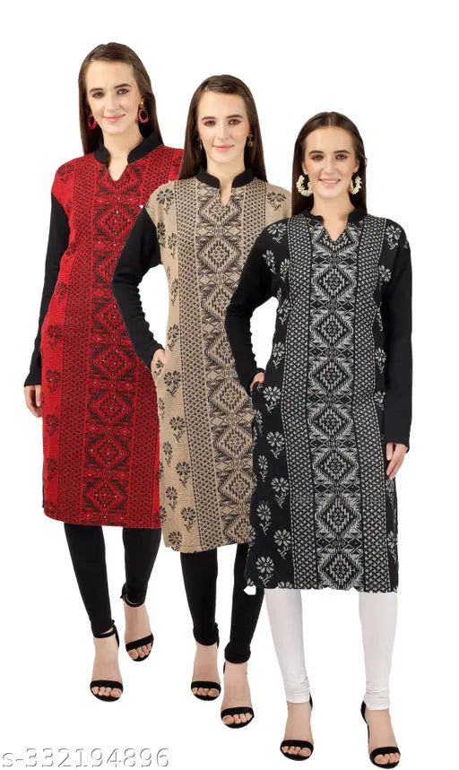 BLUSHH COLLECTION Women's Ethnic Motif A-line Mandarin Red Kurtis & Kurtas