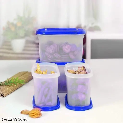 FREQCTY Plastic OVAL MODULAR CONTAINER 1500ml_12 PcsStorage Jar & Container 1500ML Plastic Cereal Dispenser, Air Tight, Grocery Container, Fridge Container,Tea Coffee & Sugar Container, Spice Container (BLUE, Pack Of - 4)