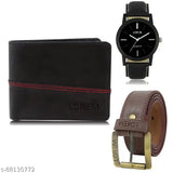 LOREM Mens Combo Of Watch With Artificial Leather Wallet & Belt -LR05-WL07-BL02