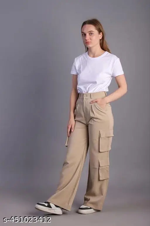 Beige Korean 5 Pocket Cargos For the Woman