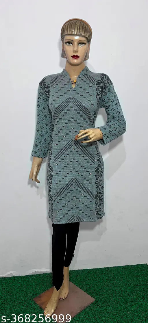 ladies woolen kurti for winter randomly 1 GREY FLOWER