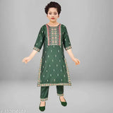 Girl's All-Over Embroidered Kurta with Trousers set