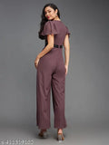 Miss Chase Women's Mauve Solid Relaxed Fit Short Sleeve V-Neck Ankle-Length Straight Jumpsuit