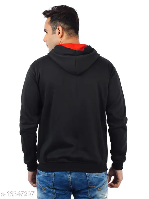 Chanda Khuba Men's Black Sweatshirt Full Sleeve Kangaroo Pocket Pullover hoodies With Zip - CKHD04-04