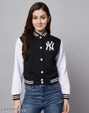 Stylish black warm varsity bomber NY patch crop Jackets for women/girls