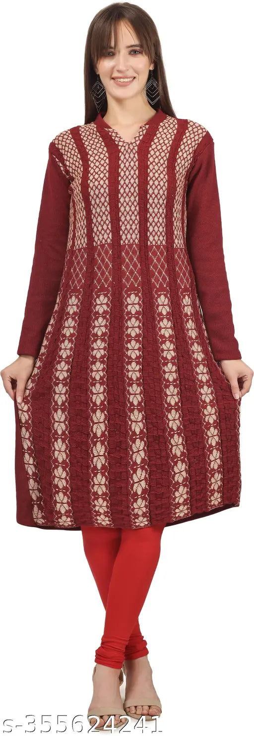 Attractive Women's Printed Woolen A-line Kurta