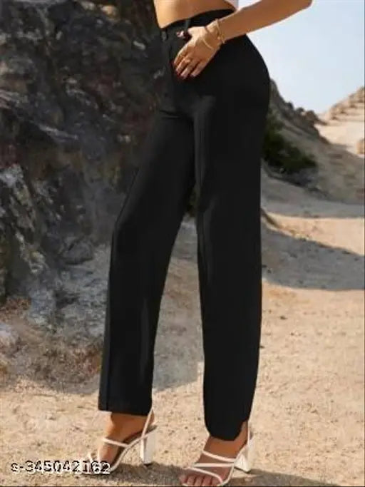 Women Regular Fit Black Viscose Rayon Trousers