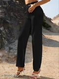 Women Regular Fit Black Viscose Rayon Trousers