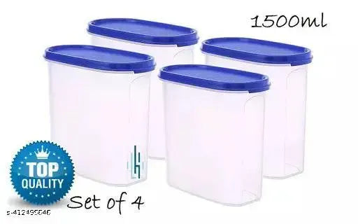 FREQCTY Plastic OVAL MODULAR CONTAINER 1500ml_12 PcsStorage Jar & Container 1500ML Plastic Cereal Dispenser, Air Tight, Grocery Container, Fridge Container,Tea Coffee & Sugar Container, Spice Container (BLUE, Pack Of - 4)