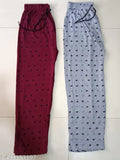 Women Maroon/Light Grey Pack Of 2 Printed Pure Cotton Pyjamas.pajamas.payzamas.Combo Pack Of 2