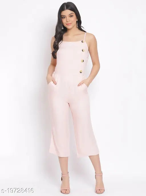 Oxolloxo Solid Color Regular Fit Peach Women Viscose Jumpsuit