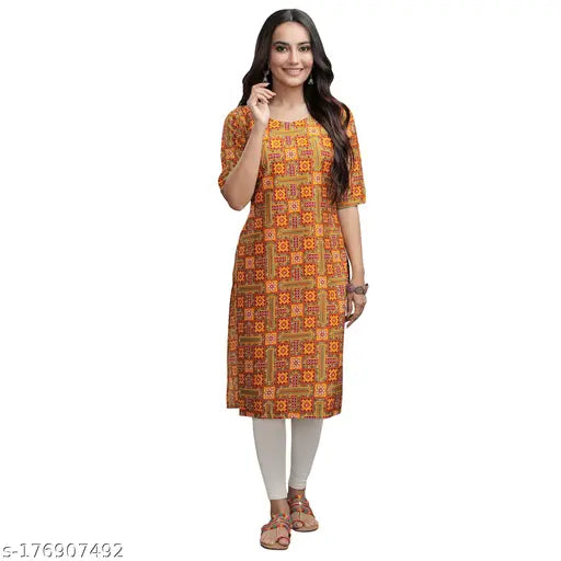 Stylish Women's Crepe Multicolor Color Ethnic Motif Printed Straight Kurti