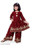 Queenpin Festive Collection Marron Pallazo Kurta Set for Girl