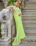 CUT WORK SAREE WITH SEQUENCED BLAUSE