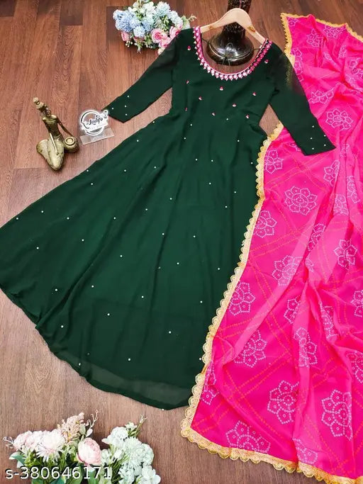 GREEN MIRROR WORK WITH DUPATTA