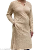 Women's A-line Solid Beige Woollen Kurti