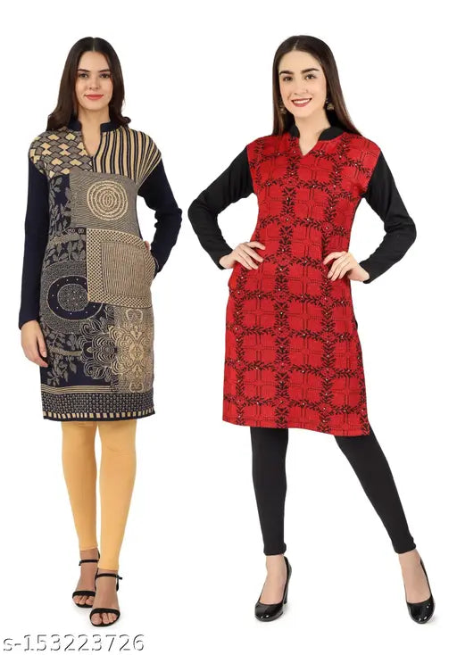 CHRISTY'S COLLECTION Women's Full Sleeve Pack Of 2 Woolen Kurta (COMBO OFFER)