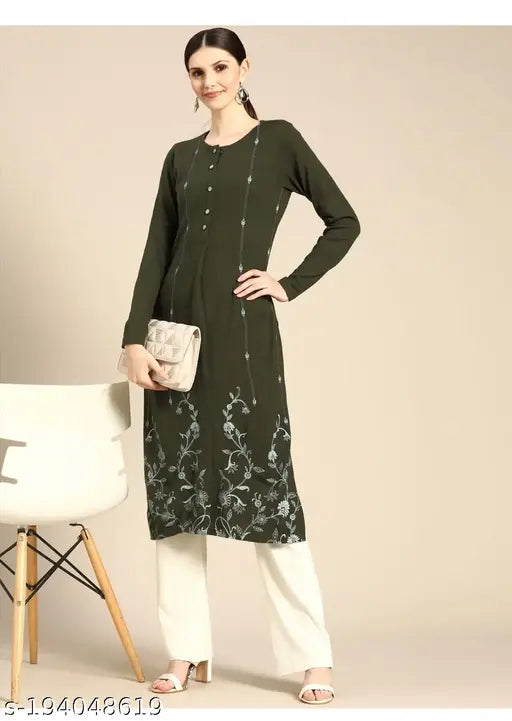 WINTER WEAR WOOLEN KURTI WITH HAND BLOCK PRINT