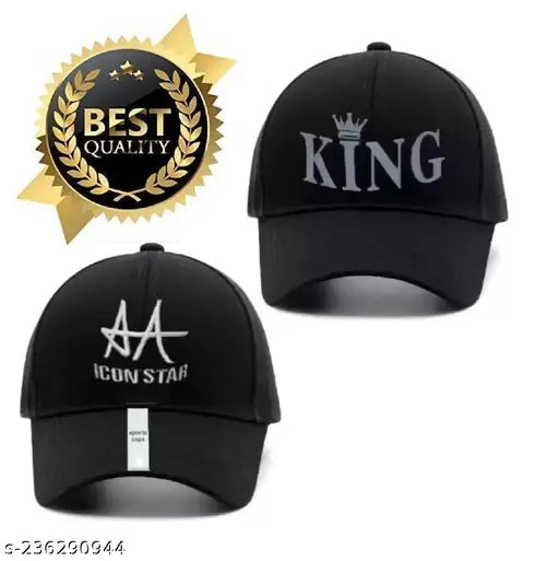 Sports Baseball Cap for Men and Women (Pack of 2) black cap, king cap