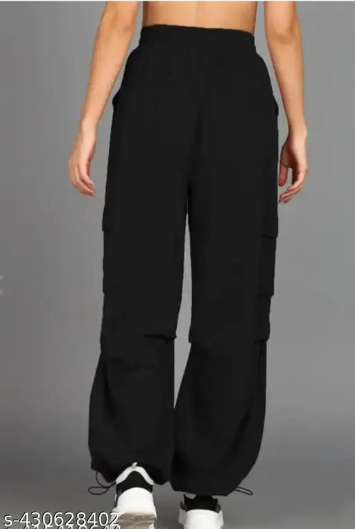 Parachute Pants For Women | Hippie Streetwear Cargo Pants for Women | | Oversize Pockets Cargo | | Trousers Wide Pantalone Women Pants | (BLACK )