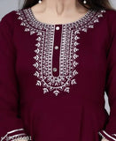 Woman Embroidery Anarkali Maroon Kurti