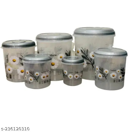 UMA KHODAL Plastic Airtight Heavy Quality Printed Design Container Set Kitchen Storage Kitchen Dabba Set, Grocery Box with Different Capacities 1,2,3,6,8,12Kg (Grey)