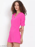 Oxolloxo Solid Color Regular Fit Pink Women Polyester Playsuit