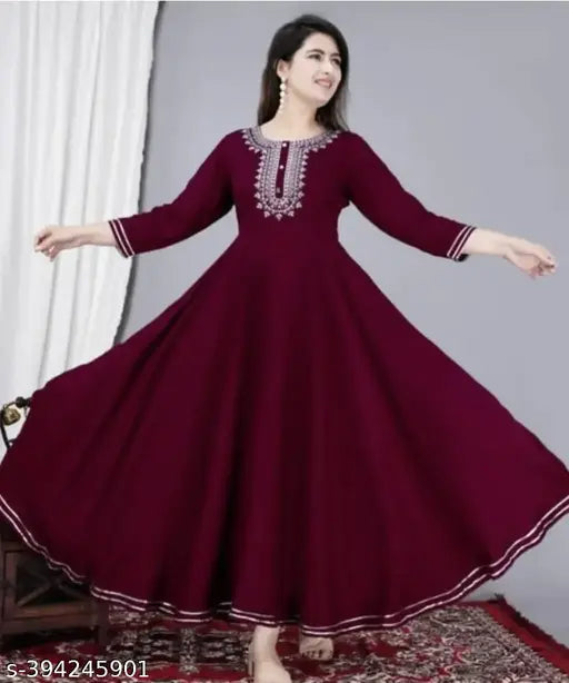 Woman Embroidery Anarkali Maroon Kurti