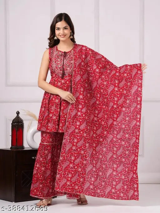 women red sharara set with Dupatta