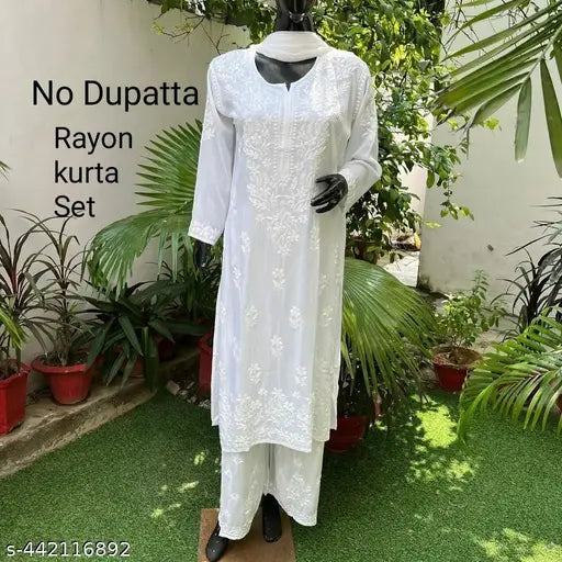 Rayon Chikankari Handwork Kurta Set