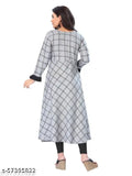 Kapadia Rayon Long Grey Checks Kurti for Festive and Formal Wear