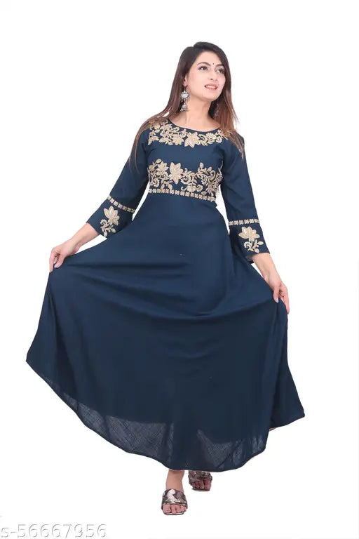 Women Mehndi code embroidered Long Kurta