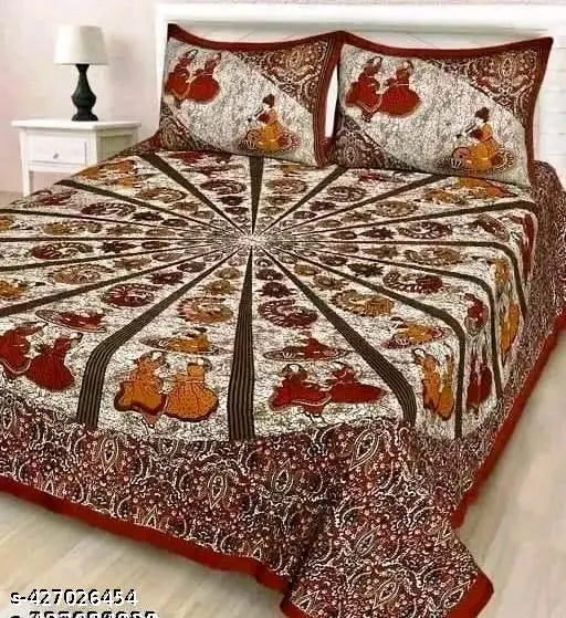 Comfortable Jaipuri Hand Printed Bedsheet With 2 Matching Pillow Covers