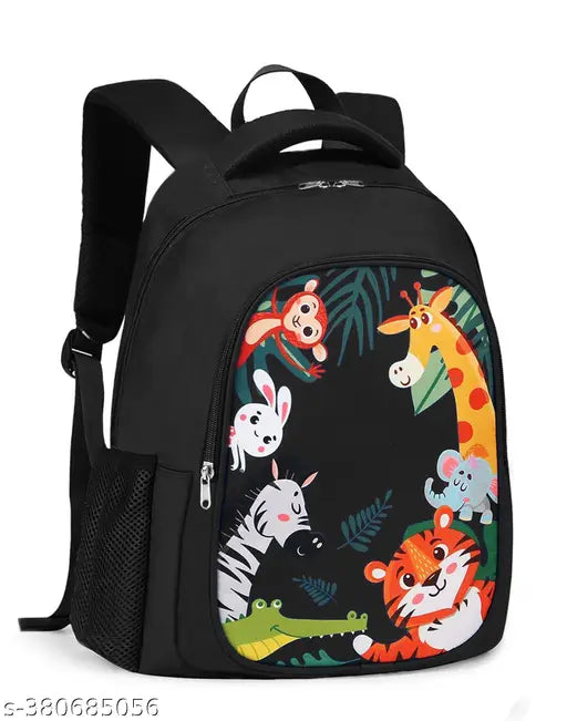 Frantic Waterproof Polyester 26 L School Backpack with Pencil/Staionery Pouch School Bag Daypack Picnic Bag For School Going Boys & Girls (BK_Black_Animals_24_B)