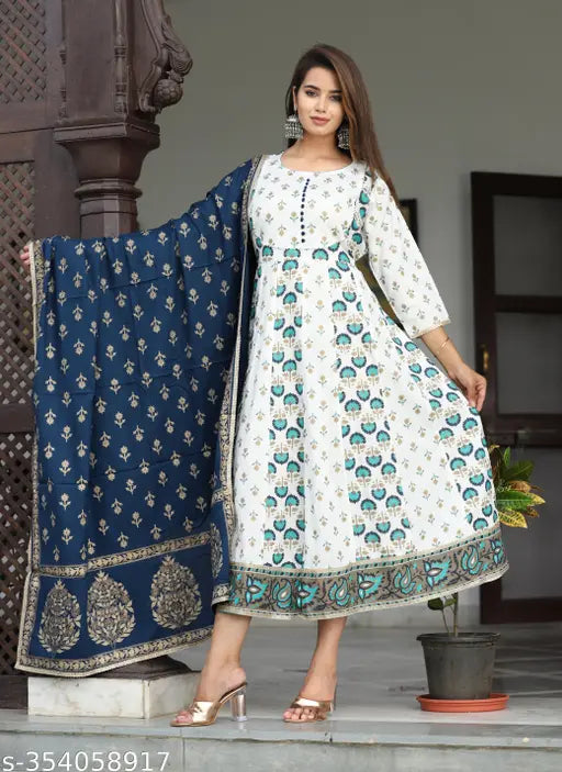 PLUS/BIG/LARGE/EXTRA SIZE ANARKALI LONG KURTA WITH DUPATTA PARTY DRESS