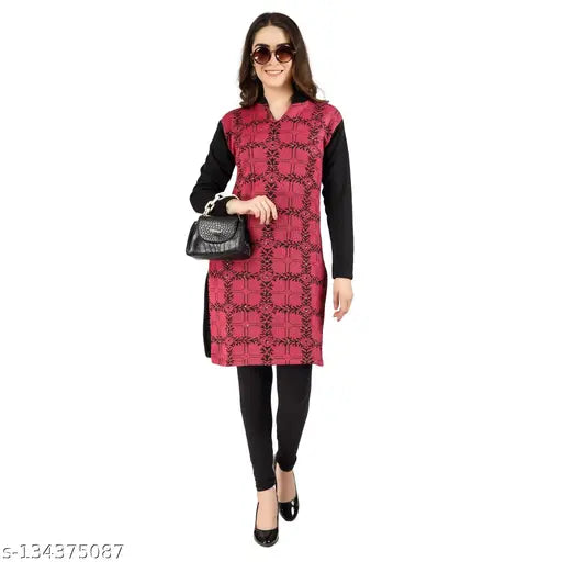 CHRISTY'S COLLECTION WOMEN'S FULL SLEEVE PRINTED WOOLEN KURTI PACK OF 1