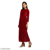 Women's Fit and Flare Solid Red Winter Kurti