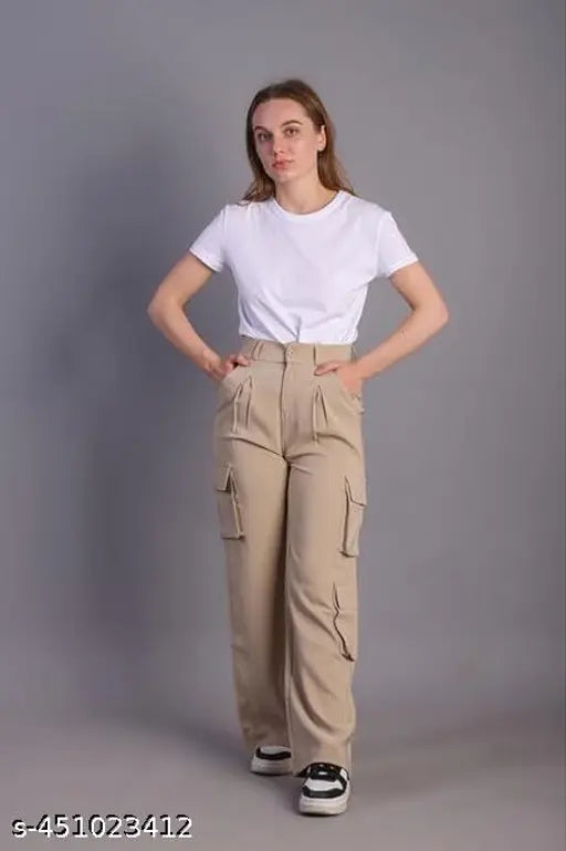 Beige Korean 5 Pocket Cargos For the Woman