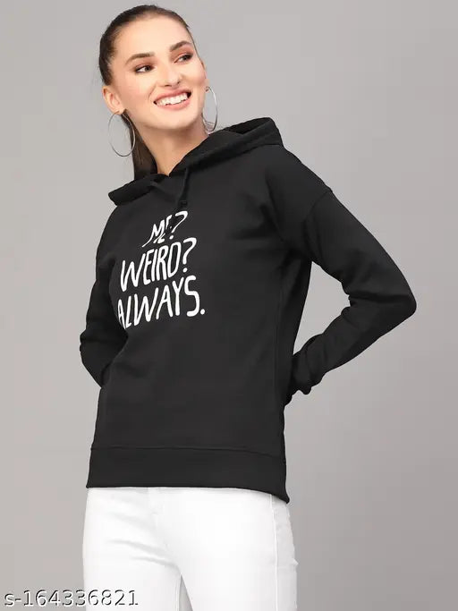 Style Quotient Women Black Printed Hooded Sweatshirt