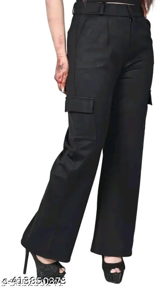 D SHAHI ENTERPRISES||Women Straight Fit High-Rise Easy Wash Cargo Trousers Pant 4 Pocket